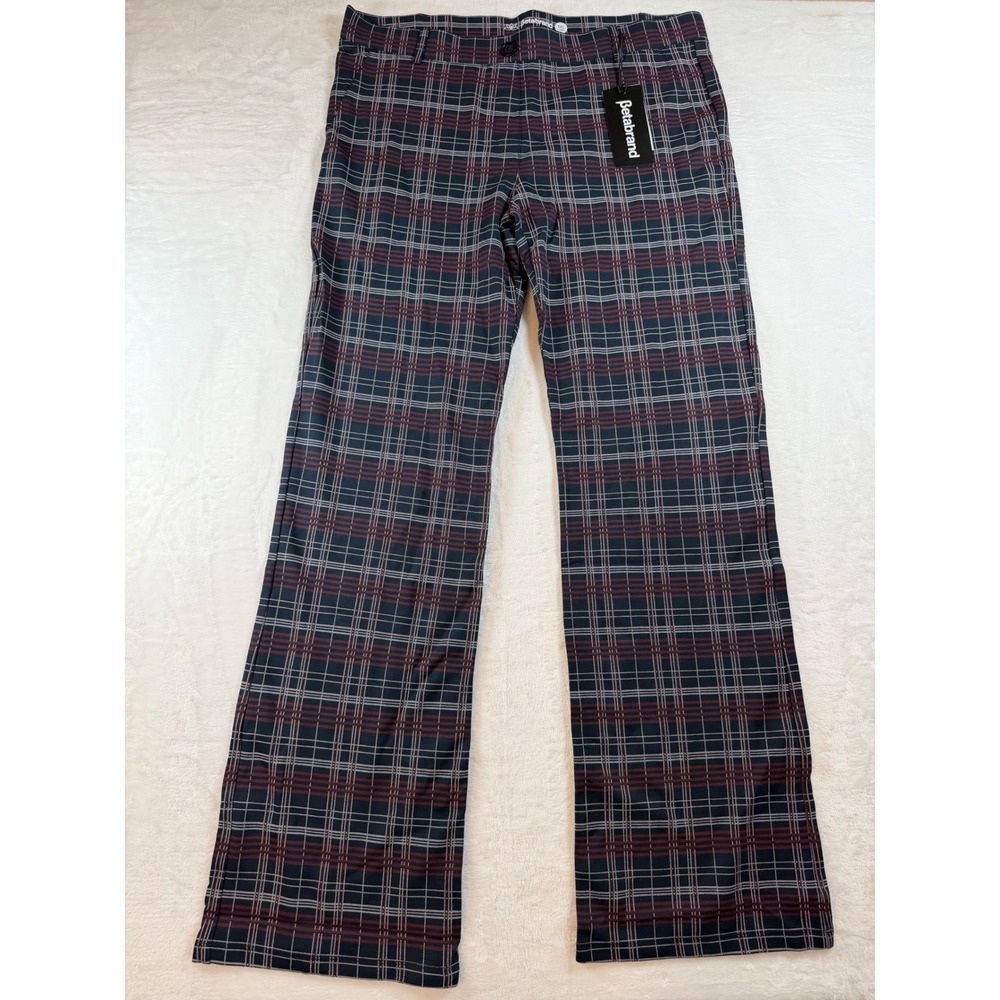 Betabrand Dress Pant Yoga Pants XXL Long Navy Red Plaid W0104-SPL New